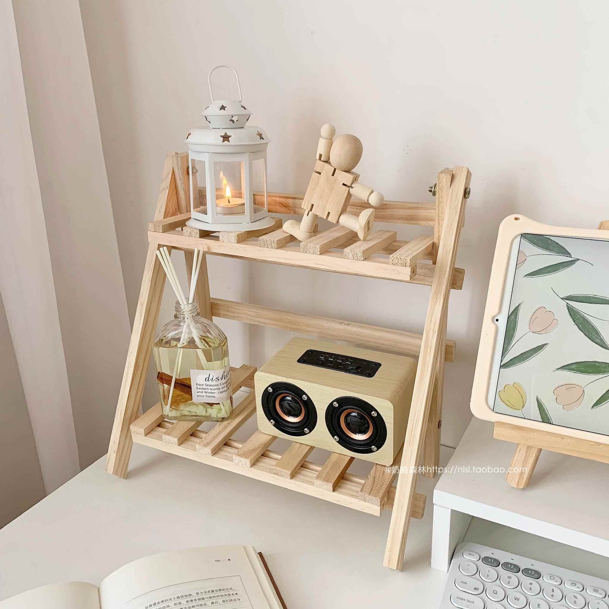 ins风书桌木质收纳置物架 阳台盆栽架子多层多功能简约整理展示架