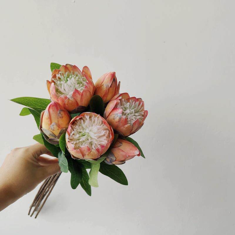 北欧橘色帝王花仿真花假花轻奢客厅桌面摆件摆放花卉间一扎百搭手
