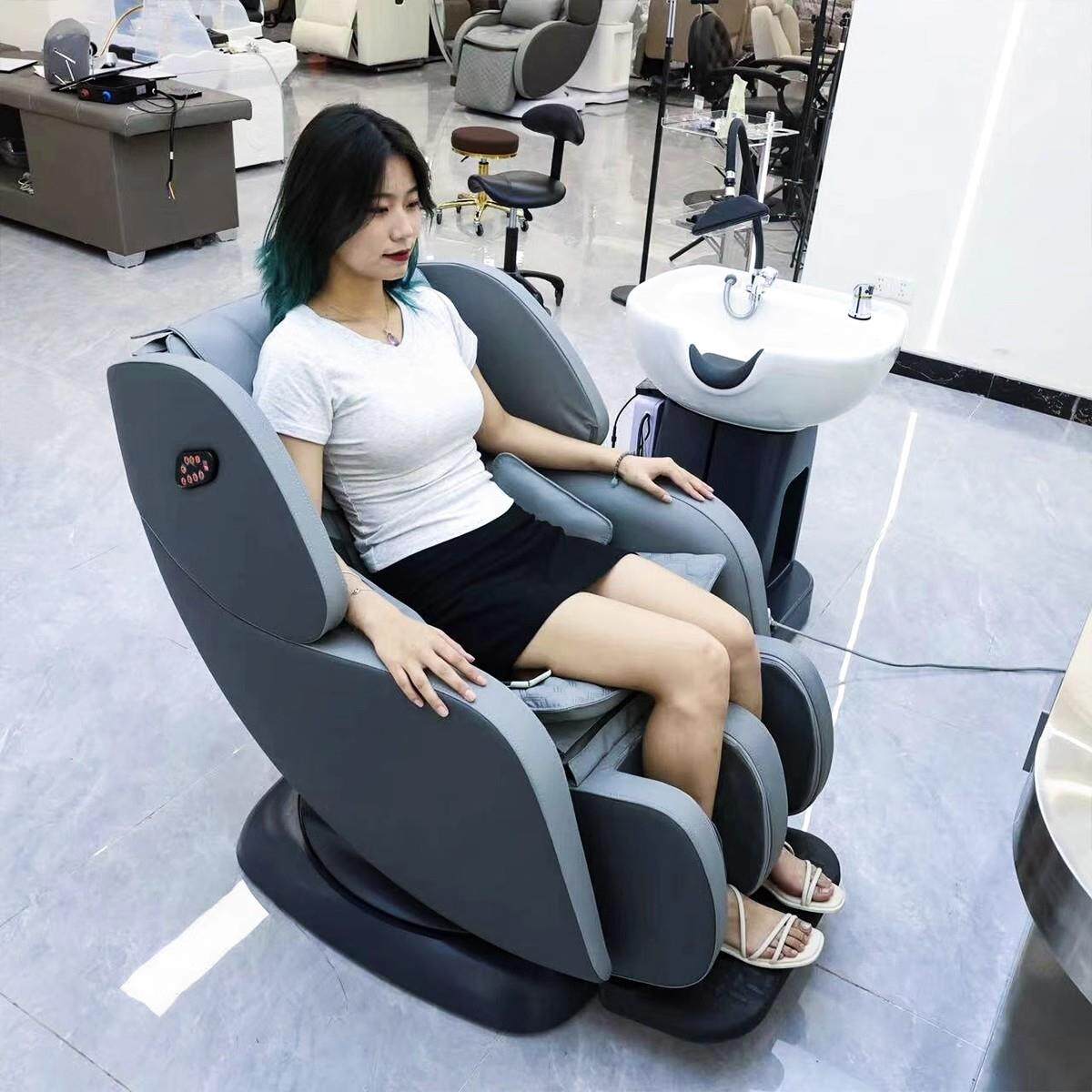 2025高端理发网红美发店时尚简约电动旋转按摩头皮护理养发一体床
