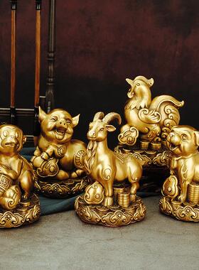 纯铜十二生肖摆件铜虎鼠牛兔龙蛇马羊猴鸡狗猪家居吉祥物工艺礼品