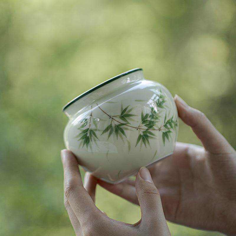 墨己小苍翠青竹陶瓷建水手绘用废水配缸茶道件盂茶水席家废mjtc水