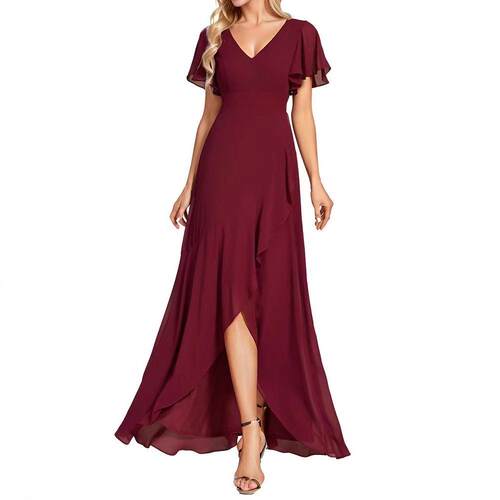 Spring Dress Elegant Minimalist V Neck Chiffon Bridesmaid