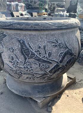 石雕鱼缸石头庭院圆形装饰摆件水缸荷花养鱼花盆青石仿古超大石缸
