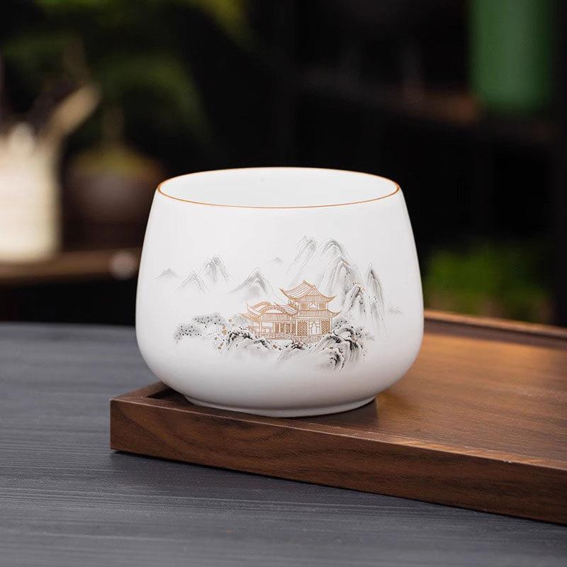 陶瓷茶洗缸大号家用功夫茶具茶道配件中式贴花建水缸干泡台茶渣缸