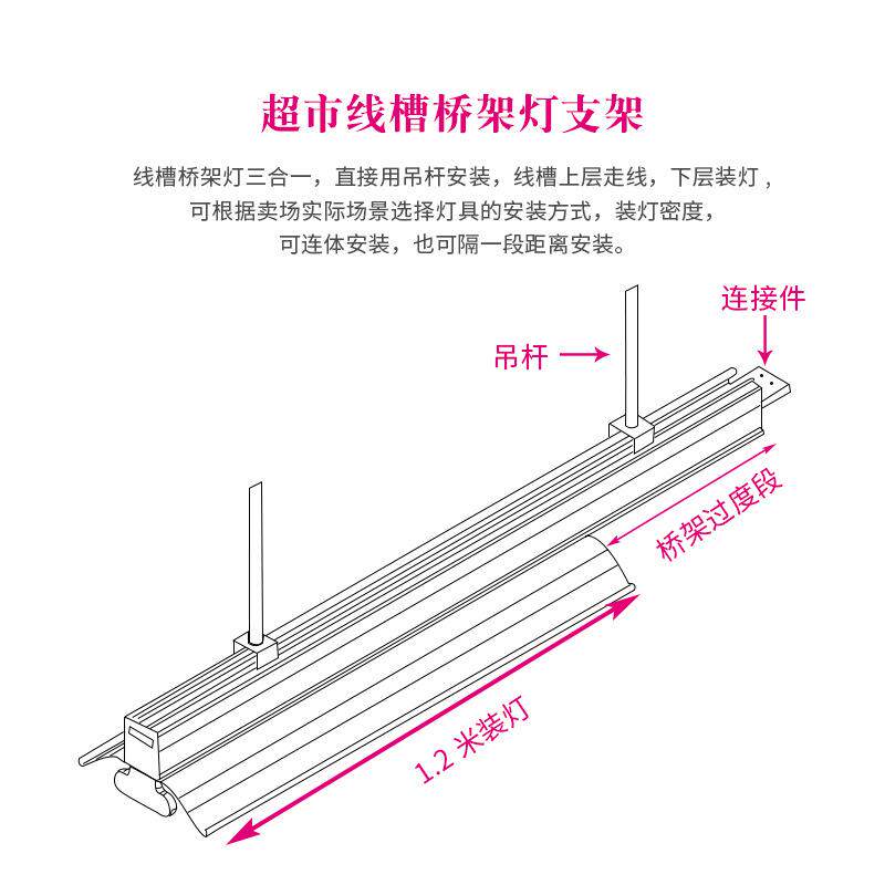 厂家超市线槽t8双管带罩支架 吊装LED 超市桥架线槽支架灯