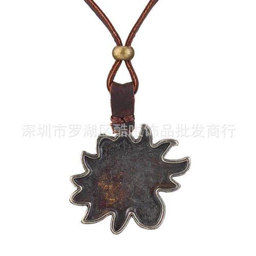 Necklace Distinctive Cowhide Rope Bronze Alloy Sunflower Pen