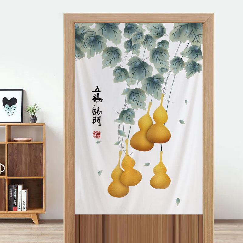 中式门帘四季通用葫芦隔断窗卧室布艺挂帘半帘免打孔化妆室格挡帘