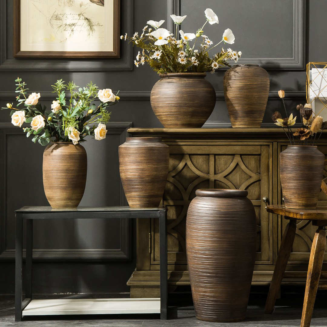 落地大花瓶陶罐陶瓷花器居家现代复古轻奢中式风格客厅摆件景德镇