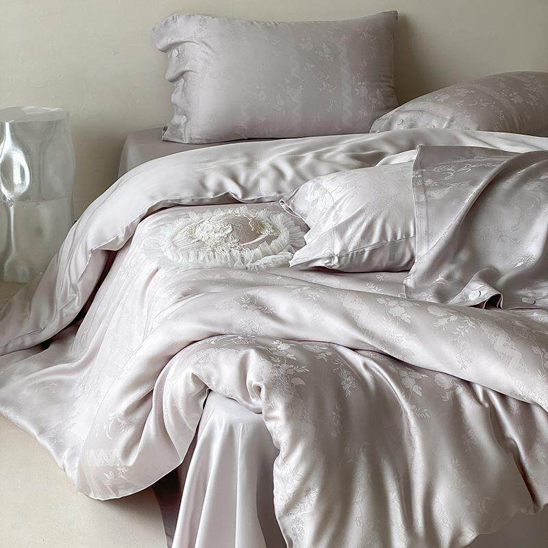 新款简约夏季双面天丝四件套浪漫提花被套可水洗凉感丝滑床上用品