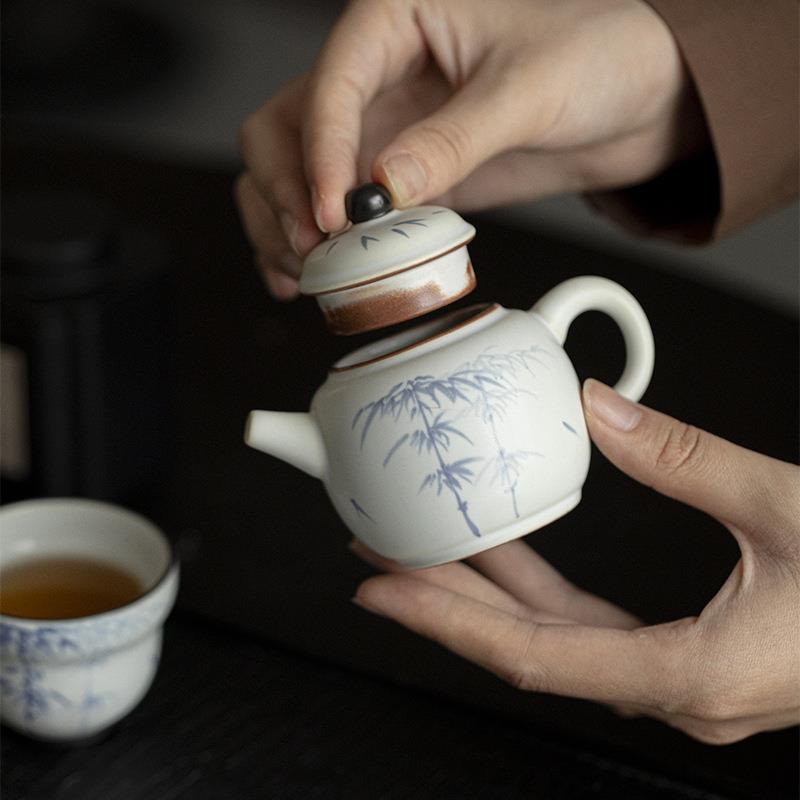 墨己手绘青花竹逸小品壶家mjtc用球过茶滤茶泡壶陶孔瓷仿古手执小