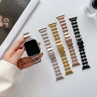露沫斯適用蘋果apple 金屬鋼帶iWatch6543SE表帶 watch7代H鋼鏈款