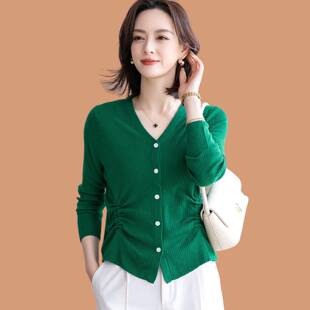 针织开衫外套女高级感2026春季薄款小个子短款外搭设计感收腰上衣