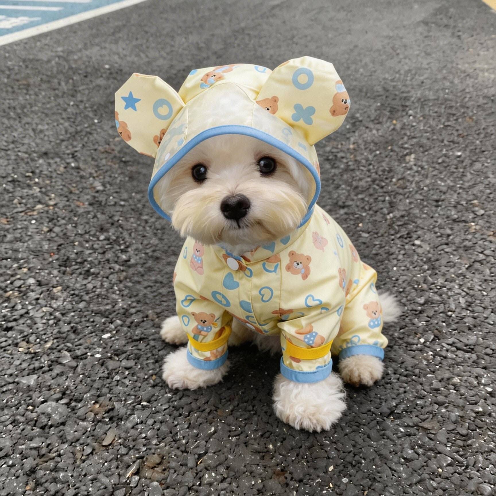 狗狗雨衣遮肚子轻薄防污轻便透气夏天百搭卡通防雨服外出雨具连帽