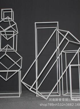 婚庆具铁艺方框几何路花引森系婚礼摆迎OZP宾区装道饰件婚庆几何
