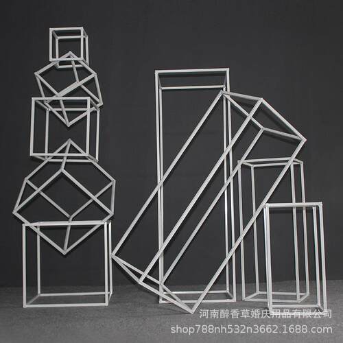 婚庆道具铁摆艺方几何路框引森系婚几礼花件WFK迎宾区装饰婚庆何