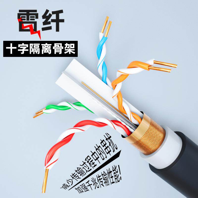 哇噢超六类网线家用工程宽带八芯抗干扰双绞线无氧铜单双屏网络线