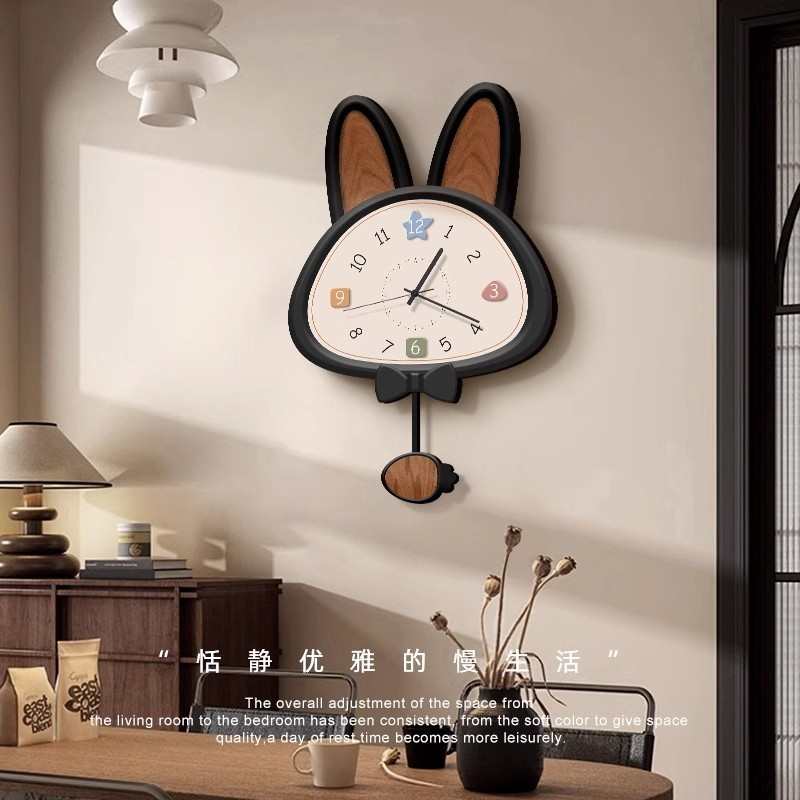 hot现代简约客厅艺术挂钟猫咪静音时钟挂墙创意餐厅背景墙面钟表