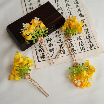 桂花发钗古风汉服中秋节仿真簪花掩鬓点缀小钗发簪发夹头饰配饰