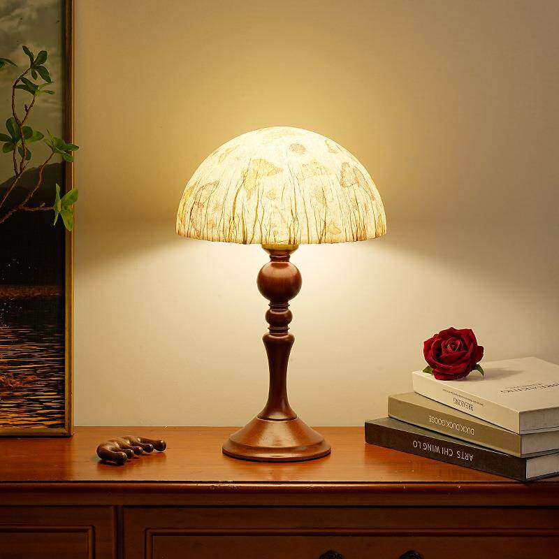 复古蝴蝶宣纸实木台灯复古卧室实木床头灯法式氛围感木纹小夜灯