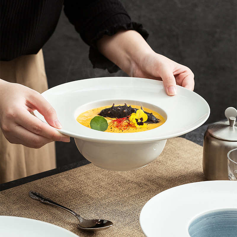 陶瓷草帽盘深盘酒店餐具创意碗高级感意面Porcelain Pasta Plate
