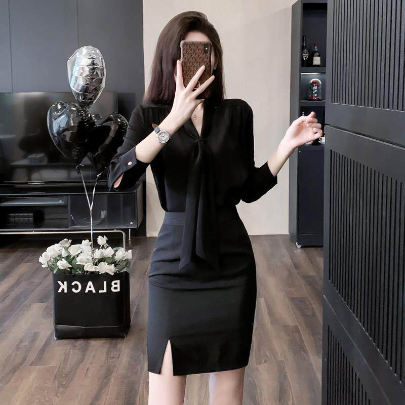 黑色衬衫女套装售楼部工作服新款酒店前台接待工装老凤祥职业装