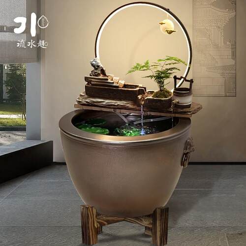 陶瓷材质插电大水缸古法鱼缸上流水摆件器循环水落地景造景装饰