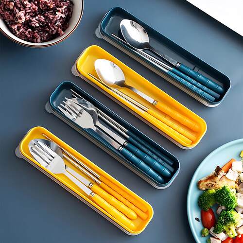 Cute stainless steel cutlery set including chopsticks, spoon