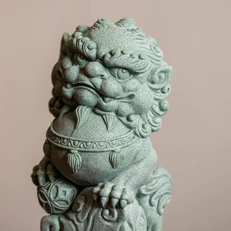 陶怡 青砂石雄狮招财摆件 中式国潮逗兽记麒麟纳福茶宠鱼缸造景