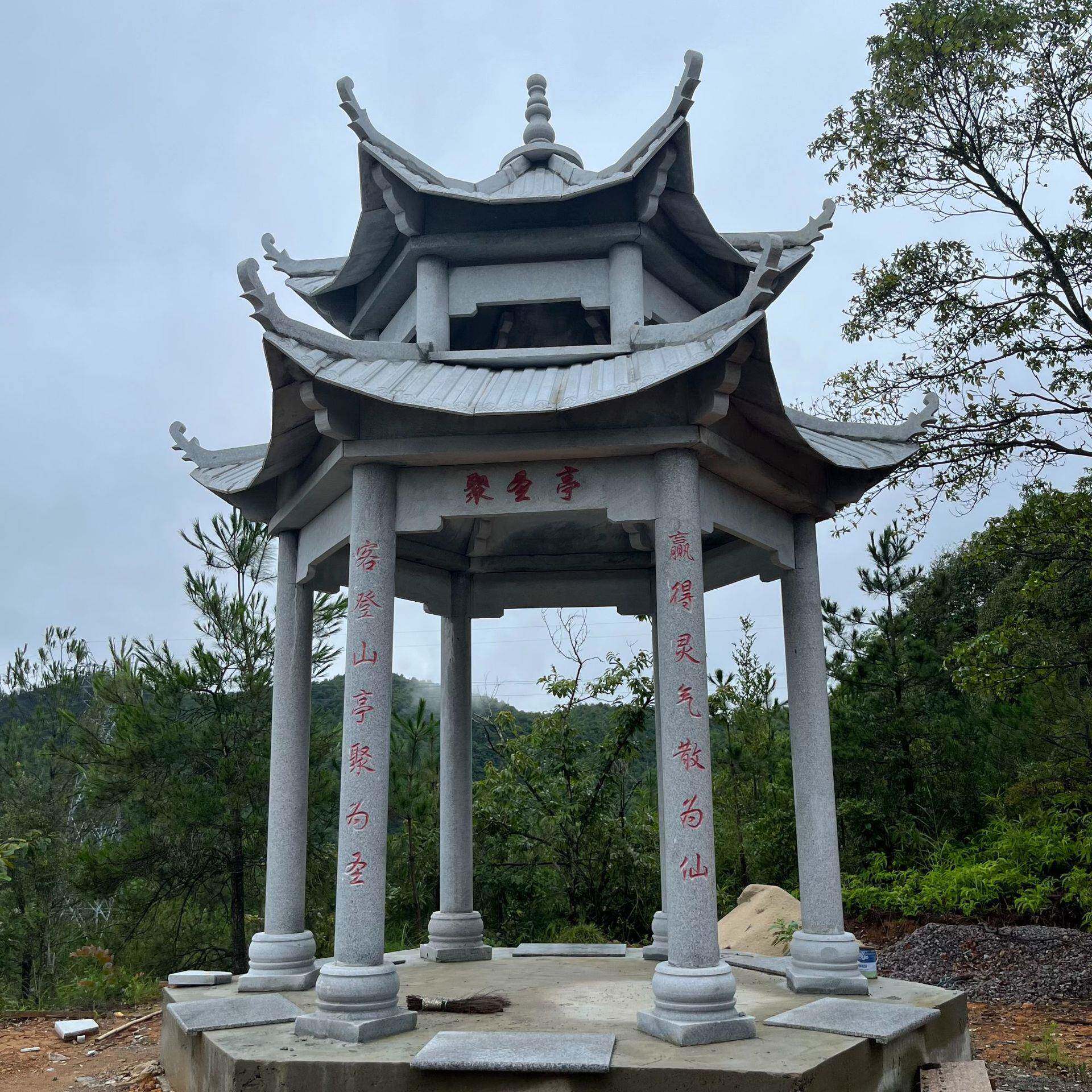 廊户外庭院休闲石雕凉亭47 中式景长仿古筑花区岗建岩六角石亭子