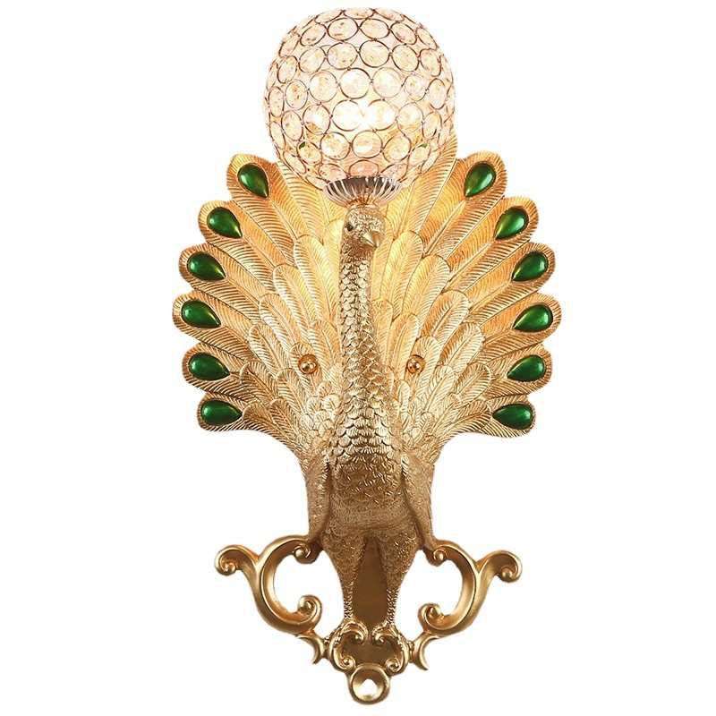 欧式复古别墅客厅电视墙孔雀壁灯新款创意轻奢高端过道卧室床头灯