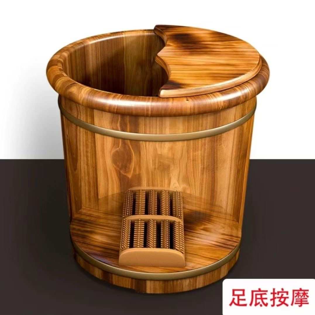 泡脚桶木桶过小腿加热按摩实木洗脚盆带盖足浴桶高深桶