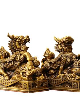 一对麒麟旺财纳福麒麟摆件客厅家居工艺品摆饰开业送礼店铺铜装饰