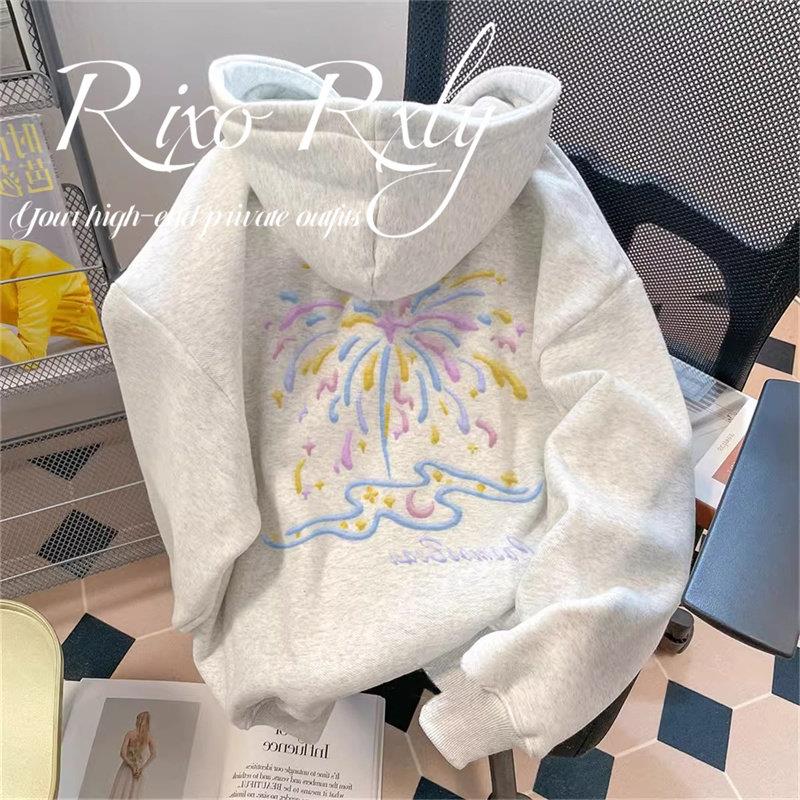 RIXO RXLY烟火字母印花连帽运动衫女春秋季慵懒风加厚保暖长袖上