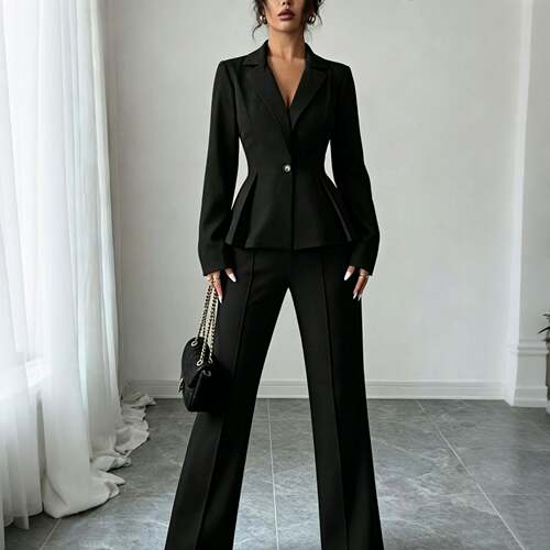 Two-piece women's black formal lapel multi-button