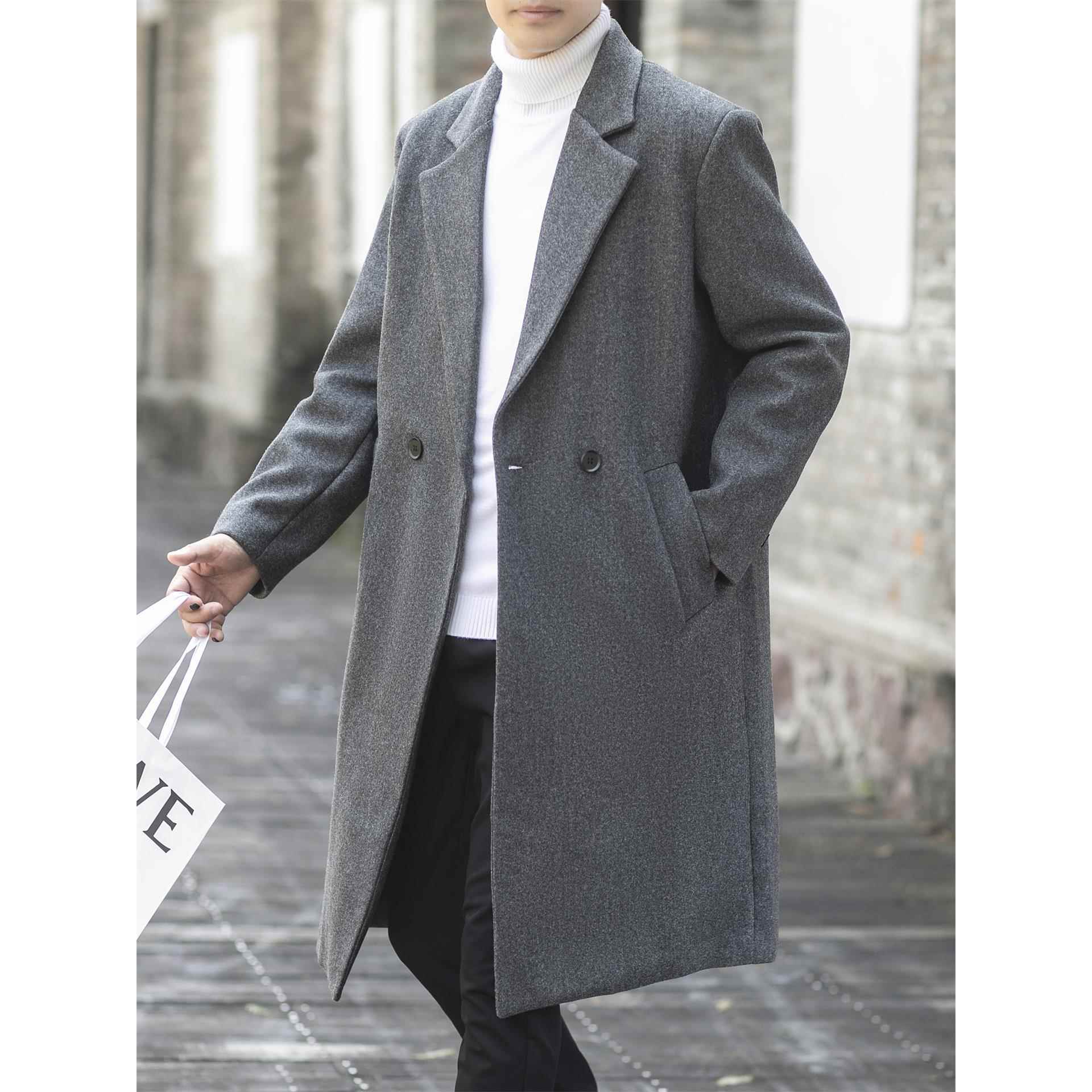 2025秋冬季新款男装呢子风衣外套男士灰色休闲宽松中长款毛1022r