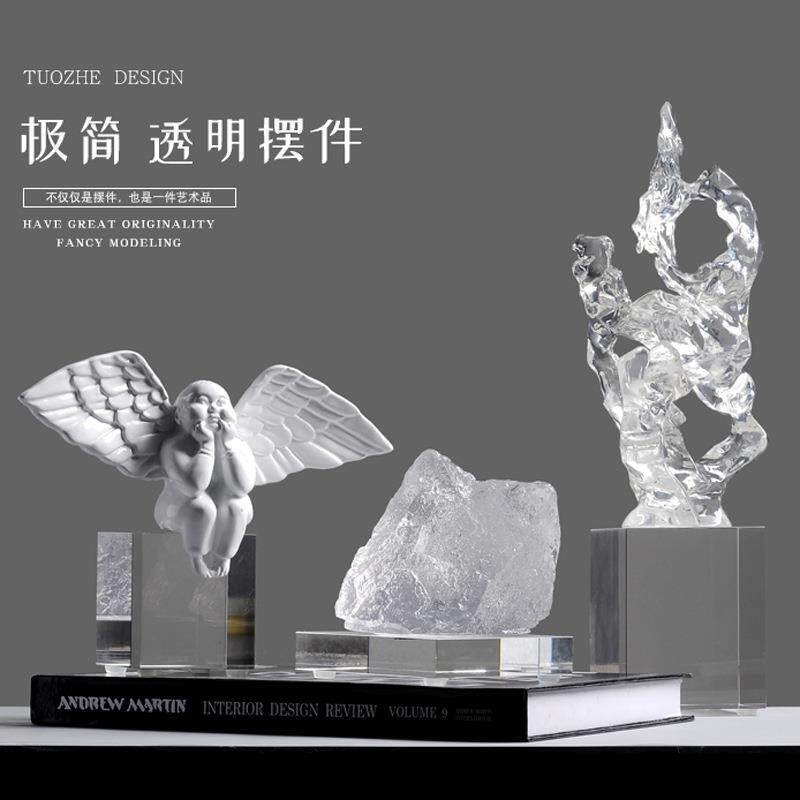 水晶假山新中式创意可爱胖天使小孩摆件客厅桌面树脂玄关软装饰品