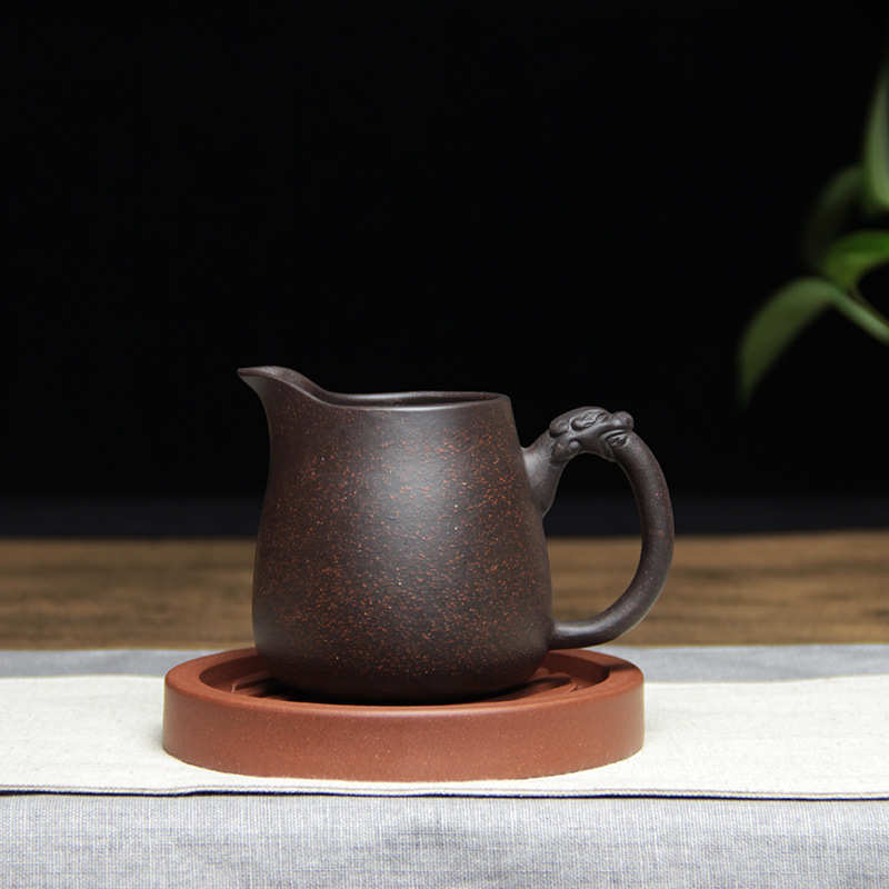 宜兴黑金砂紫砂公道杯分茶器全手工手把家用小茶杯子功夫茶具配件