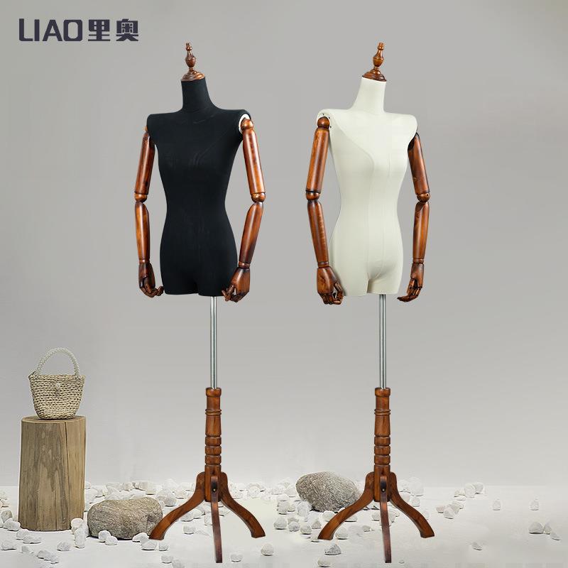 新款木手半身模特道具女模特 包布全身展示架服装店橱窗人体模型