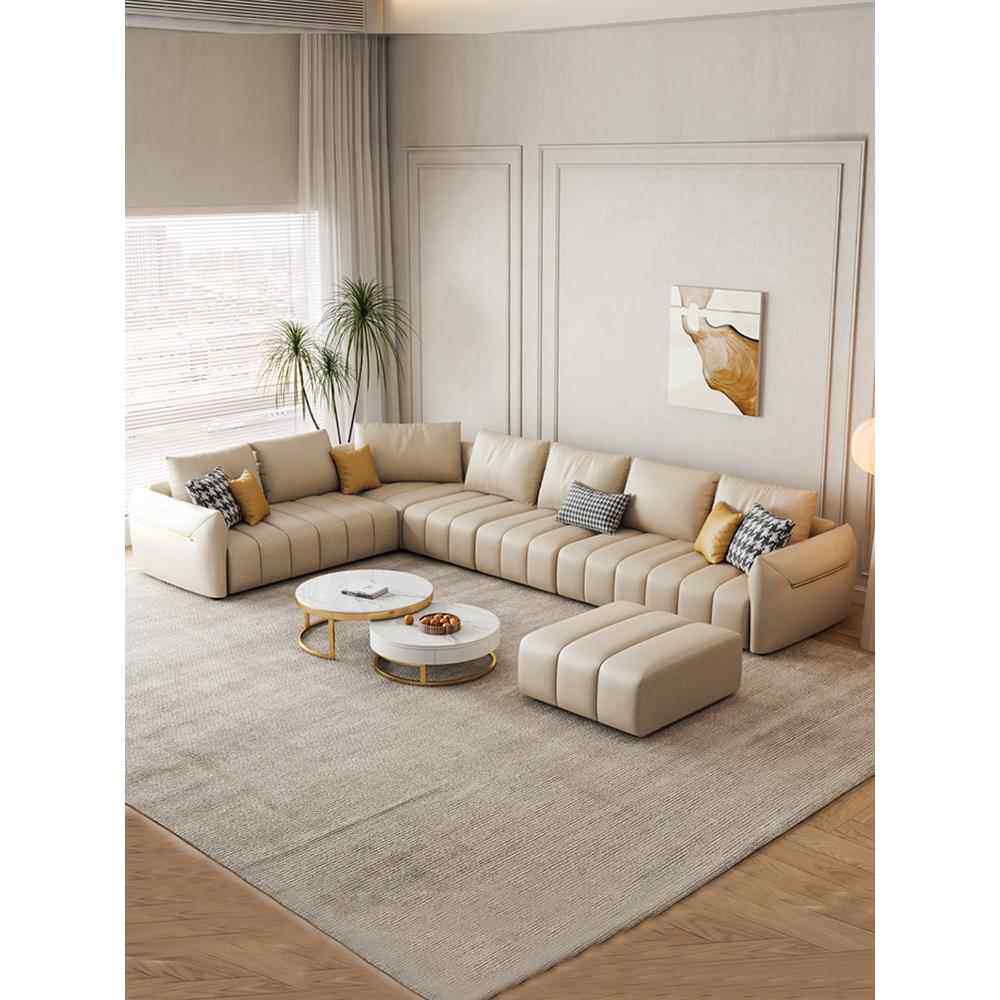意式极简科技布沙发客厅大户型转角贵妃猫抓皮简约钢琴键沙发组合