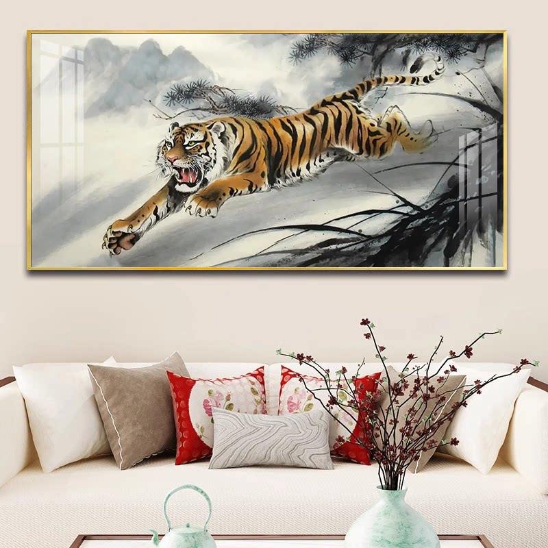 国画 画中式壁画 画客厅挂画 画老虎装饰画 画上山虎猛虎下山虎图