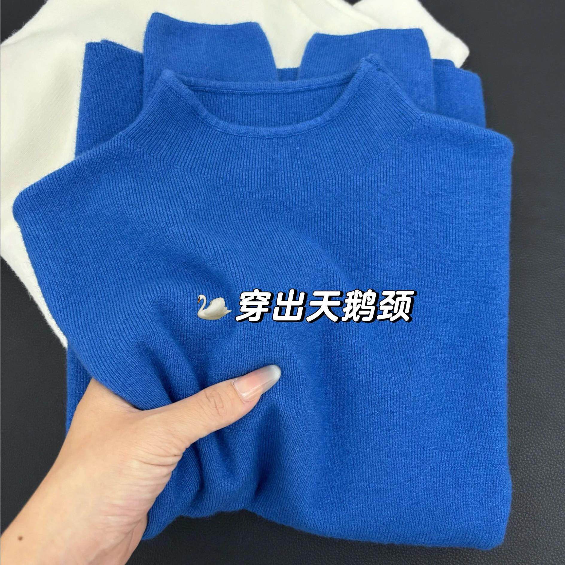 轻奢淡颜系克莱因蓝内搭高级感毛衣女秋冬半高领针织保暖衣打底衫