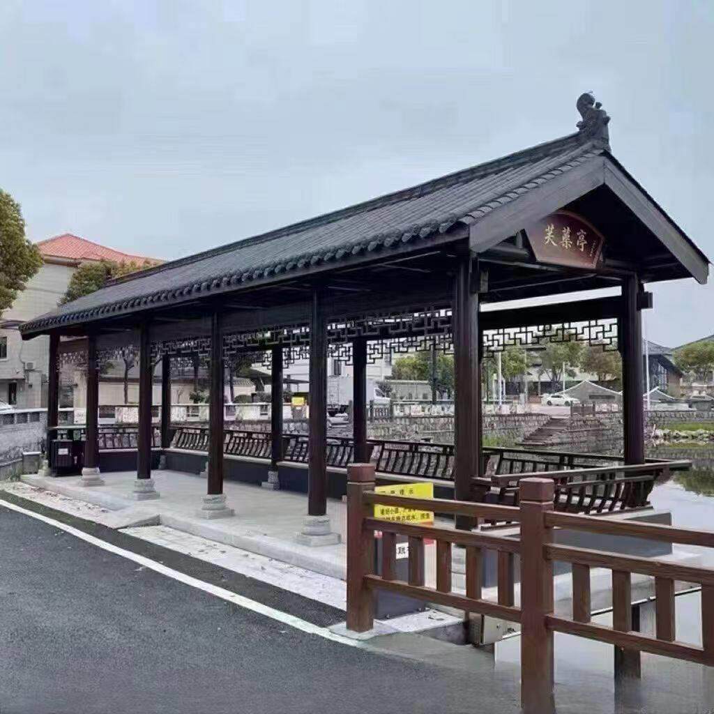 户外实木长廊景观工程文化廊亭防腐碳化木古建凉亭新中式水榭回廊