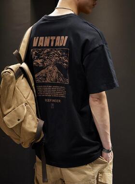 MAROLIO~夏季重磅250g短袖T恤男潮牌日系宽松大尺码上衣ins印花T