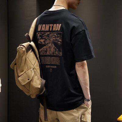 MAROLIO~夏季重磅250g短袖T恤男潮牌日系宽松大尺码上衣ins印花T