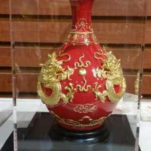 福建特色鹭艺轩漆线雕8寸双龙玉壶春红瓶摆件外事商务聚会礼品