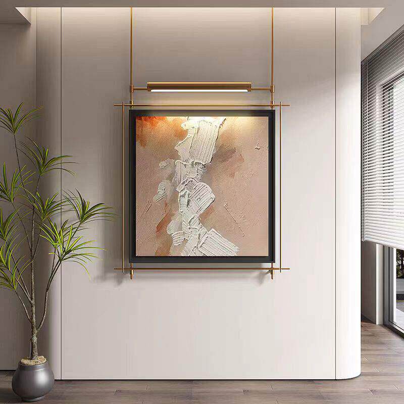 现代轻奢金属杆装饰画发光装置画卧室床头壁画灯酒店包间铁艺挂画
