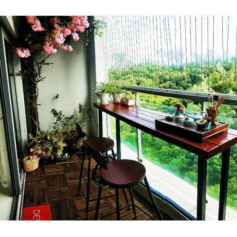 7T户外阳台吧台桌靠窗边窄条桌防腐木休闲小吧台实木家用高脚茶桌