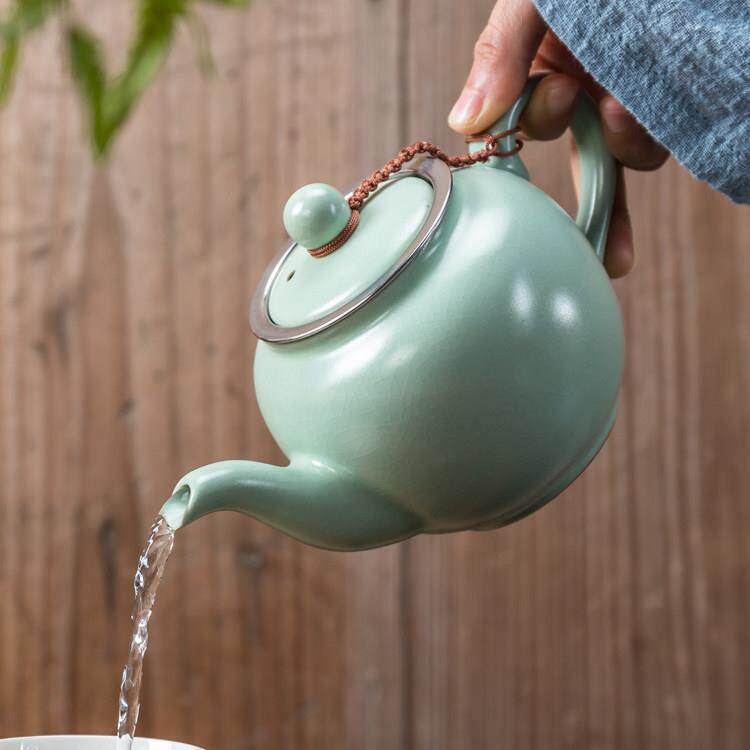 汝窑茶壶陶瓷茶壶可开片汝瓷大号彷宋茶壶可养红茶泡带内胆茶壶器