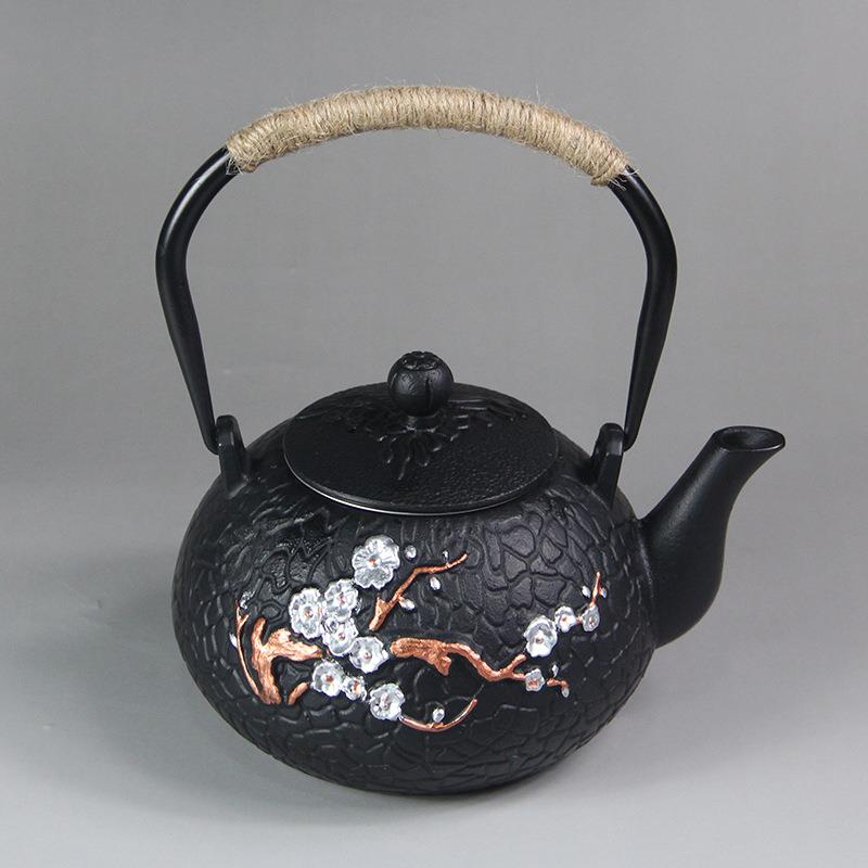 1200ml傲梅铁壶带过滤网煮水泡茶铁艺茶壶中式铸铁壶茶具摆件