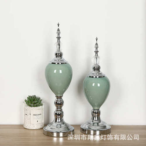 摆件家居软摆件瓶餐桌样板房装欧式艺金属插花美式铁电镀花瓶五金